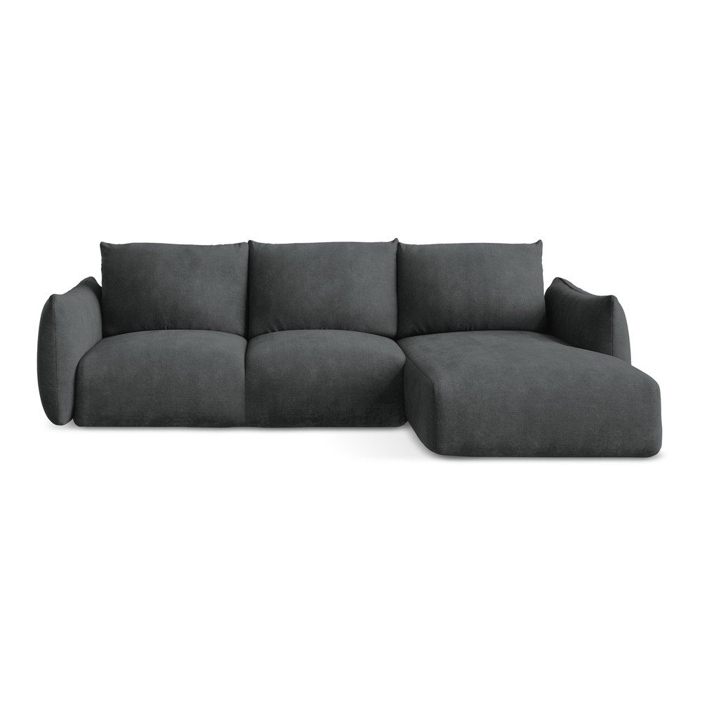 Sötétszürke zsenília kinyitható sarokkanapé (jobb oldali-heverő résszel) Leila – Makamii