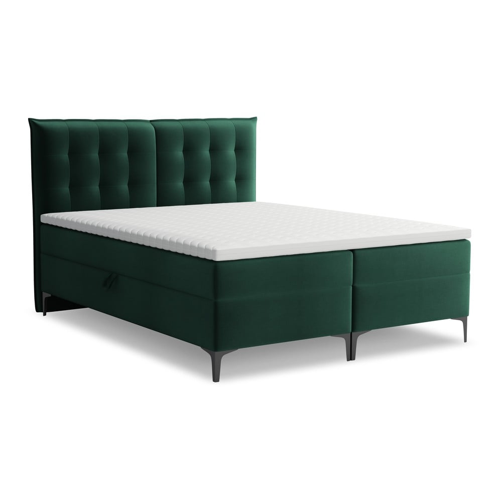 Sötétzöld ágyneműtartós boxspring ágy 140x200 cm Mikana – Makamii