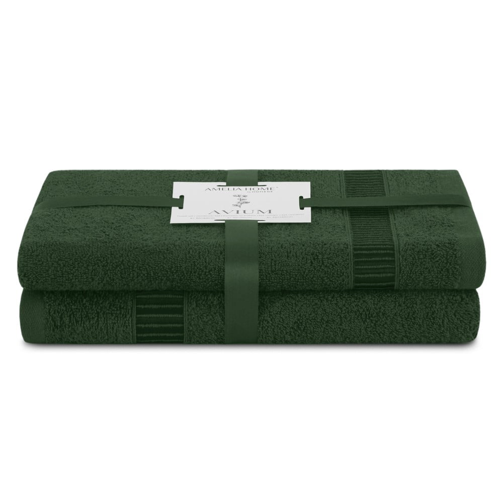 Sötétzöld frottír pamut törölköző és fürdőlepedő készlet 2 db-os Avium – Restilo