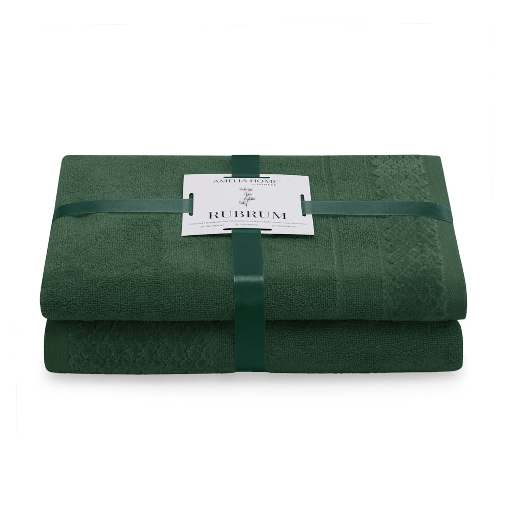 Sötétzöld frottír pamut törölköző és fürdőlepedő készlet 2 db-os Rubrum – Restilo