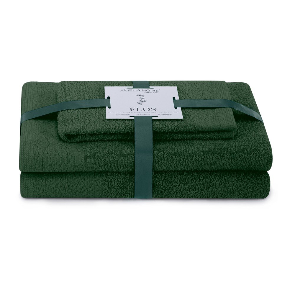 Sötétzöld frottír pamut törölköző és fürdőlepedő készlet 3 db-os Flos – Restilo