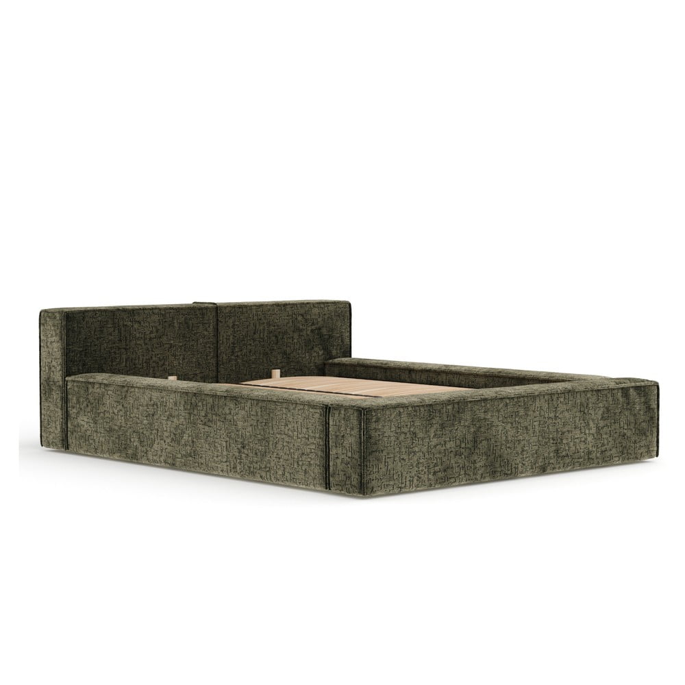 Sötétzöld kárpitozott ágyneműtartós franciaágy ágyráccsal 160x200 cm Voliera – Maison de Rêve