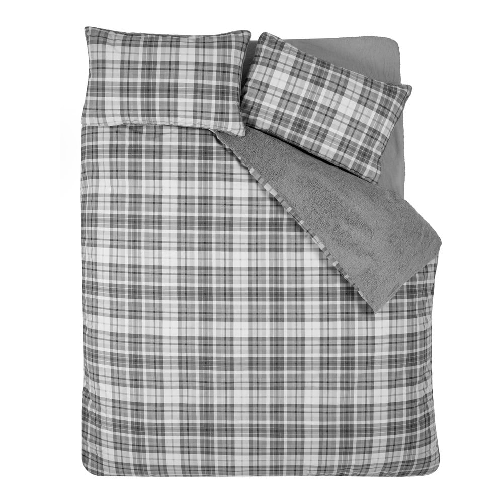 Szürke egyszemélyes sherpa ágyneműhuzat 135x200 cm Cosy Sherpa Check – Catherine Lansfield
