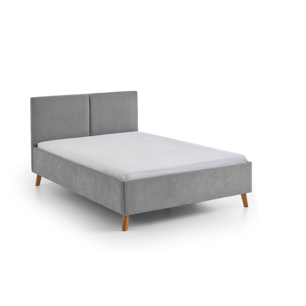 Szürke kárpitozott franciaágy ágyráccsal 140x200 cm Piano – Meise Möbel