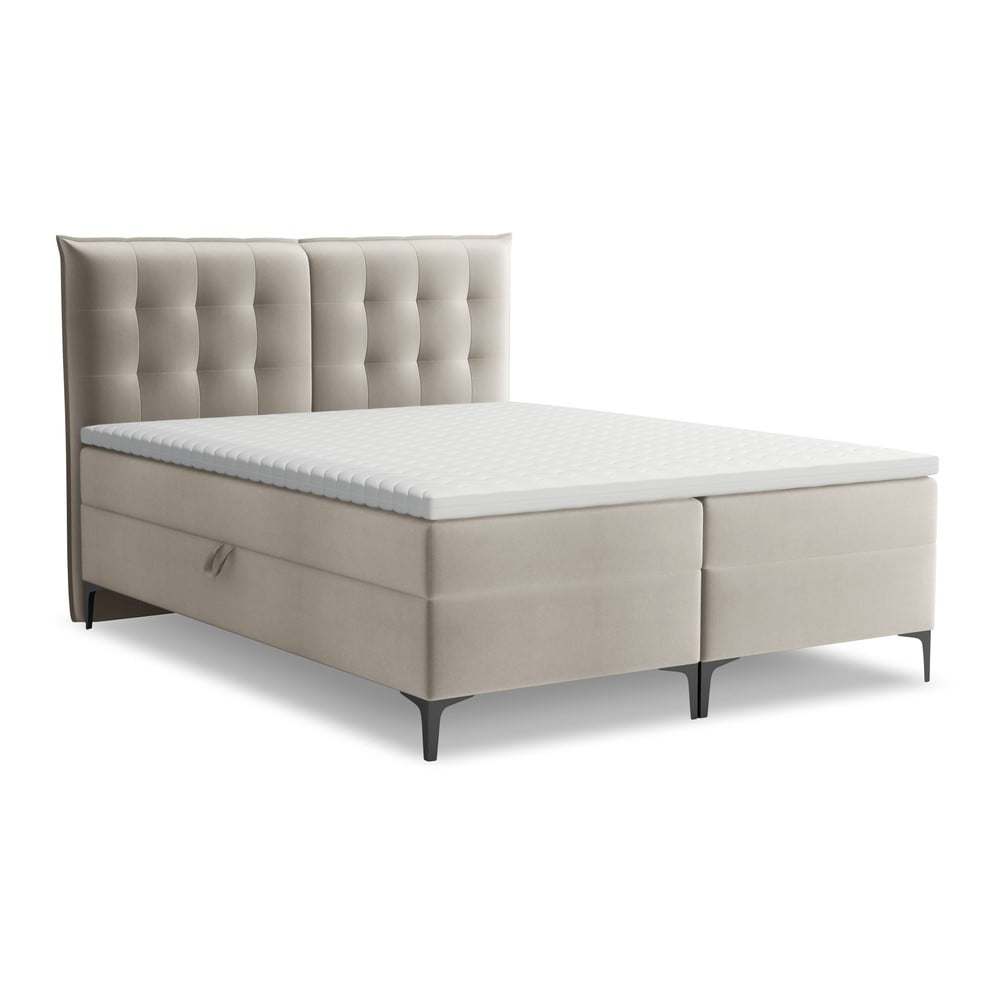 Szürkésbarna ágyneműtartós boxspring ágy 160x200 cm Mikana – Makamii