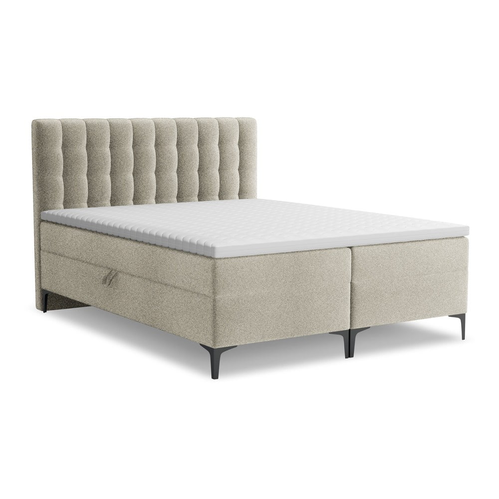 Szürkésbarna ágyneműtartós boxspring ágy 180x200 cm Puhala – Makamii