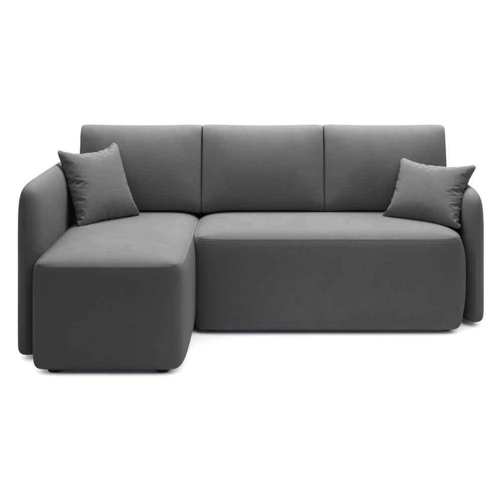 Szürkésbarna bársony kinyitható-tárolóhelyes sarokkanapé (bal oldali-heverő résszel) Hadson – ELTAP