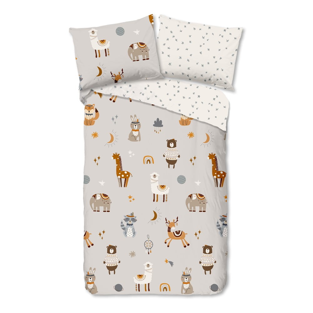 Szürkésbézs egyszemélyes pamut gyerek ágyneműhuzat 140x200 cm Woody – Good Morning