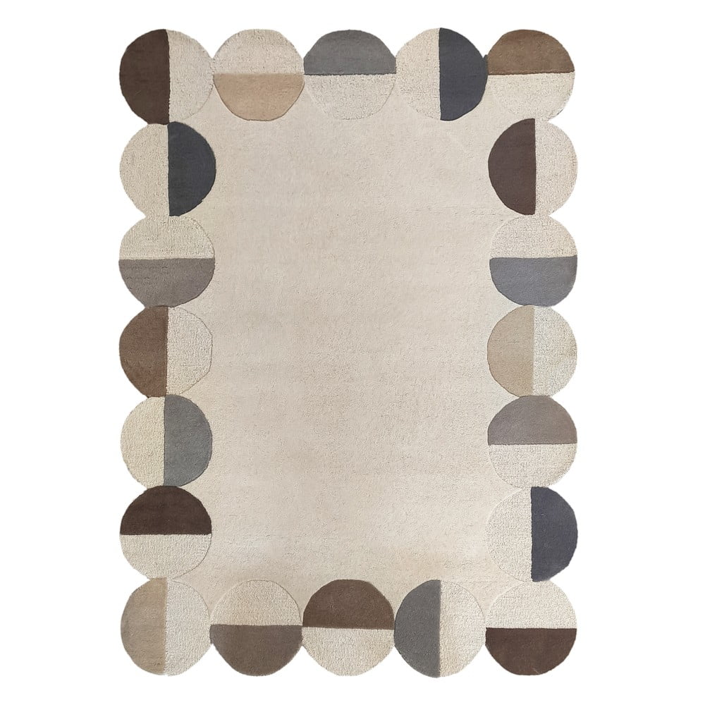Szürkésbézs kézi szövésű gyapjú szőnyeg 160x230 cm Mia Scallop Frame – Flair Rugs