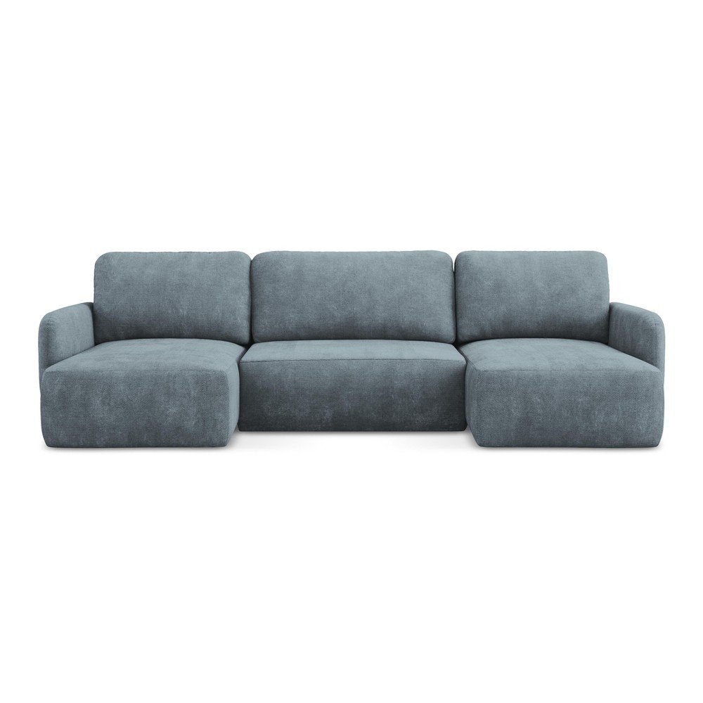 Szürkéskék zsenília kinyitható-tárolóhelyes  sarokkanapé (U alakú) Lilo – Makamii