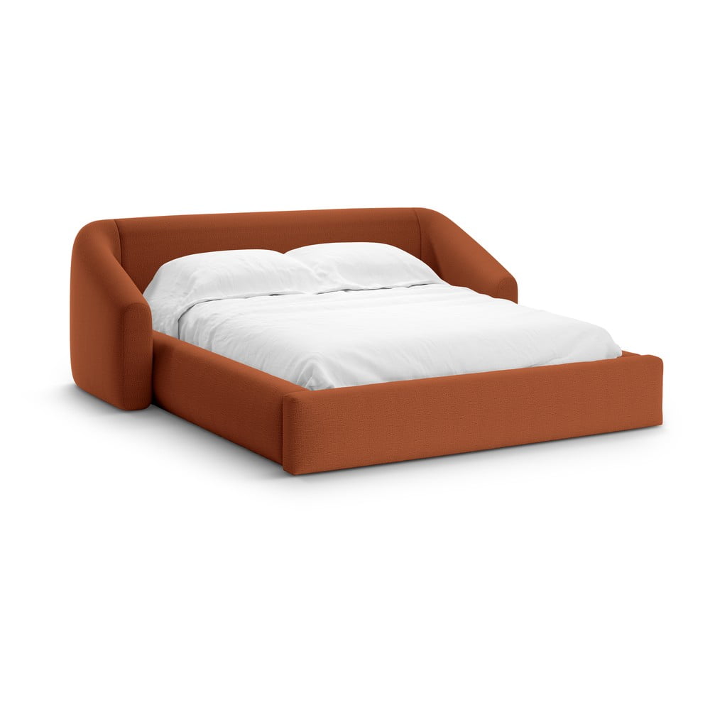 Téglavörös kárpitozott ágyneműtartós franciaágy ágyráccsal 180x200 cm Campi – Cosmopolitan Design