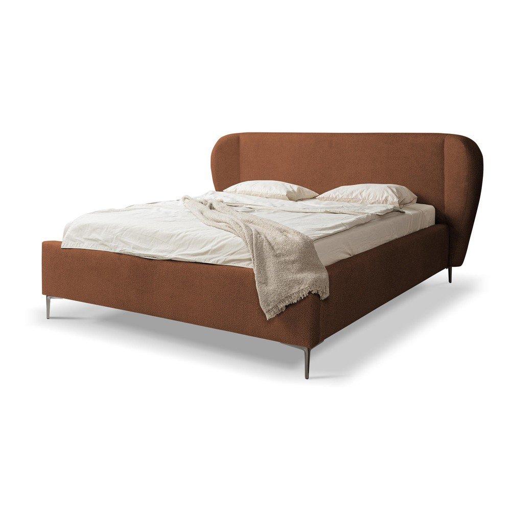 Terrakotta színű kárpitozott franciaágy ágyráccsal 160x200 cm Makana – Makamii