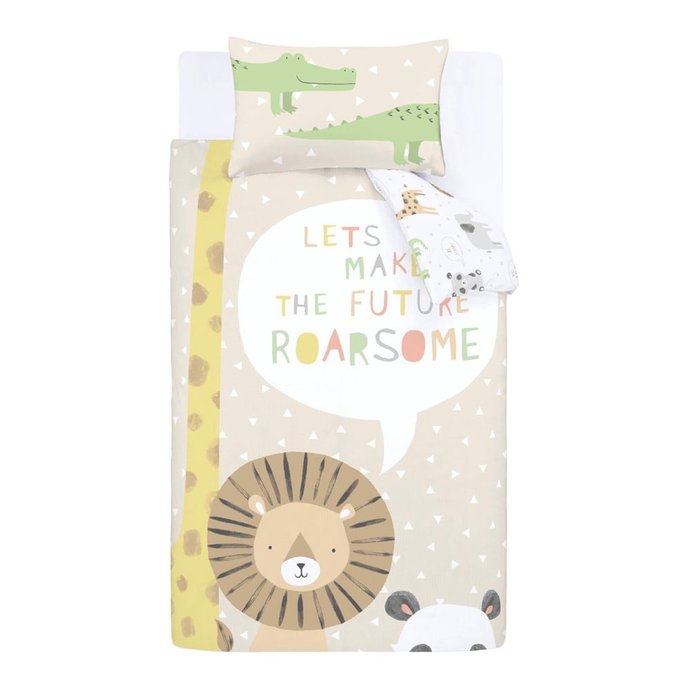 Világosbarna egyszemélyes gyerek ágyneműhuzat 135x200 cm Roarsome Animals – Catherine Lansfield