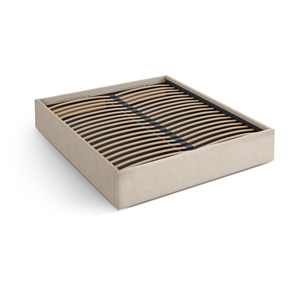 Világosbarna kárpitozott ágyneműtartós-ágytámla nélkül franciaágy ágyráccsal 180x200 cm Susan – Micadoni