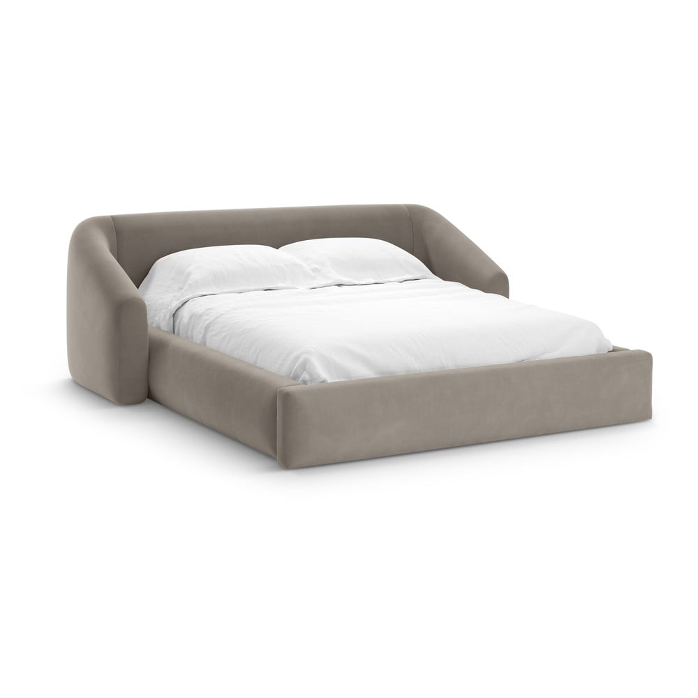 Világosbarna kárpitozott ágyneműtartós franciaágy ágyráccsal 140x200 cm Campi – Cosmopolitan Design