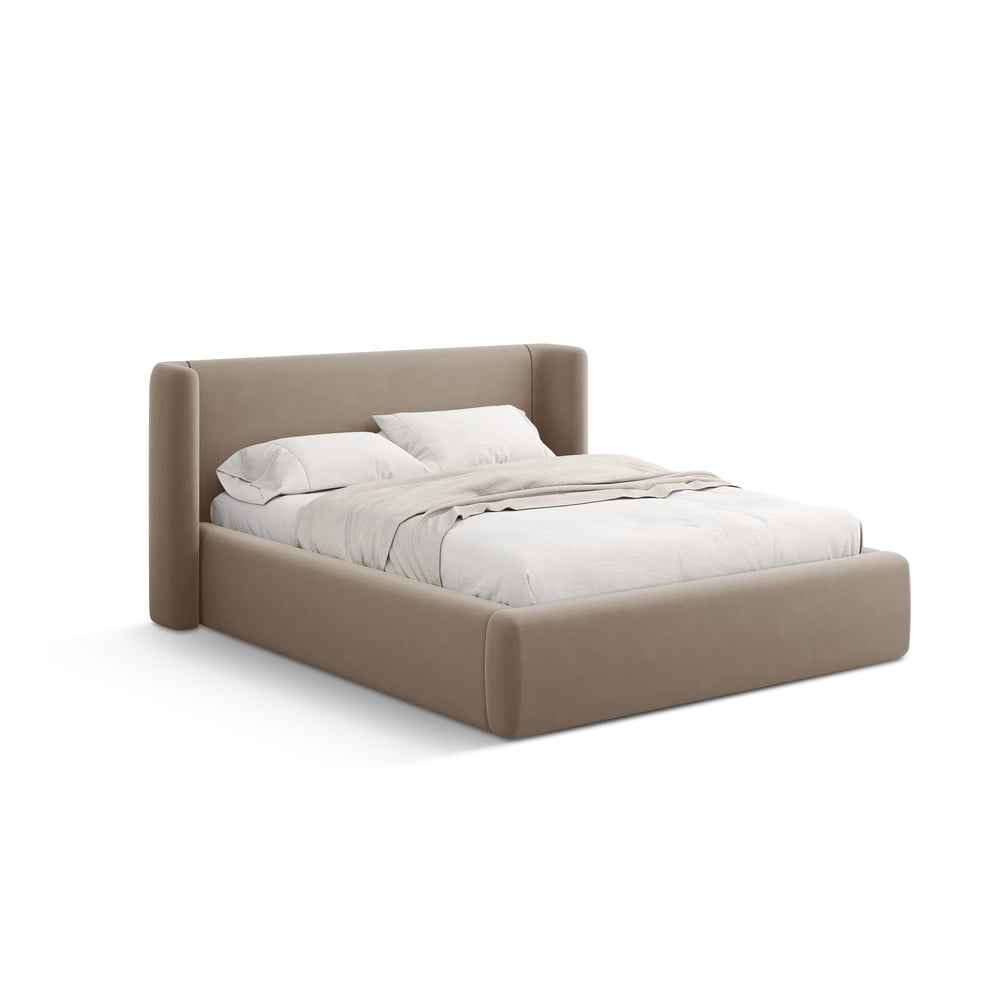 Világosbarna kárpitozott ágyneműtartós franciaágy ágyráccsal 140x200 cm Jason – Windsor & Co Sofas