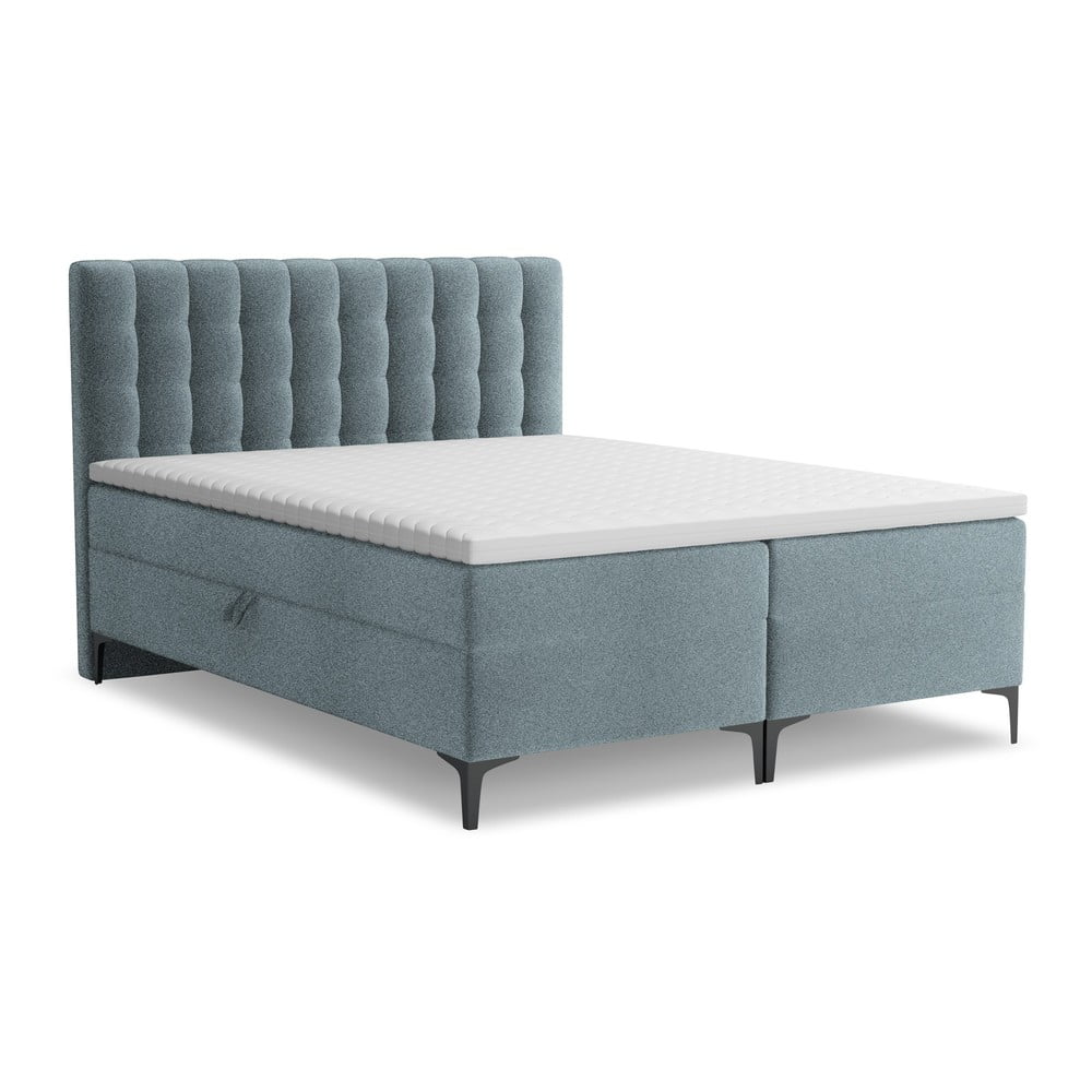 Világoskék ágyneműtartós boxspring ágy 140x200 cm Puhala – Makamii
