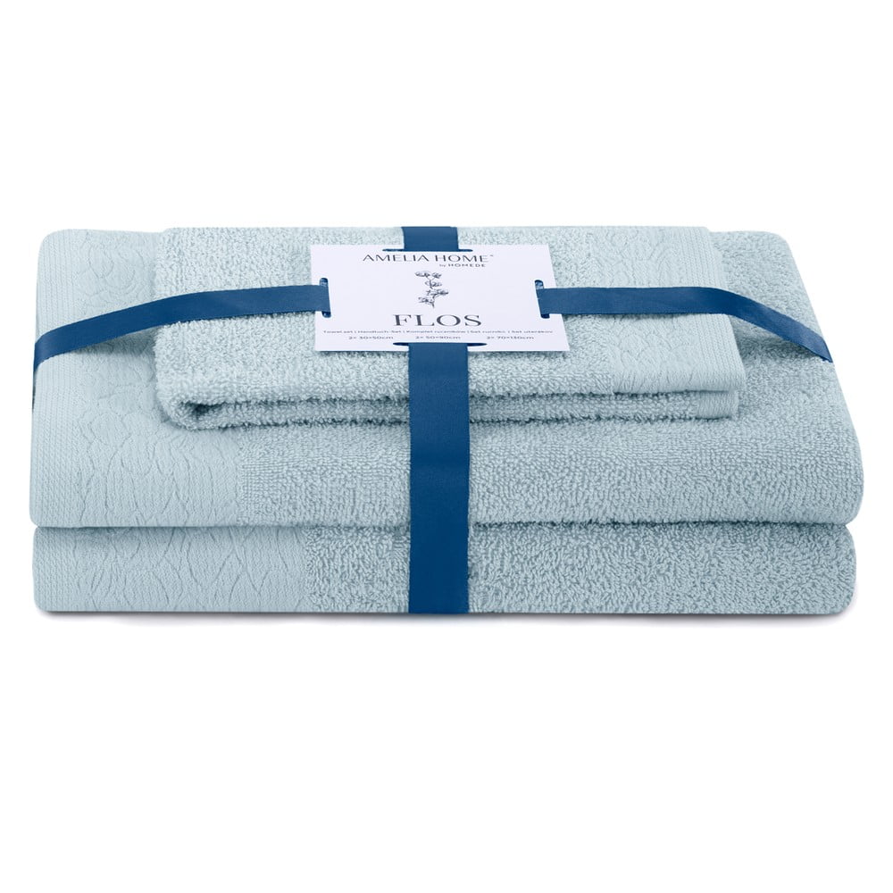 Világoskék frottír pamut törölköző és fürdőlepedő készlet 3 db-os Flos – Restilo