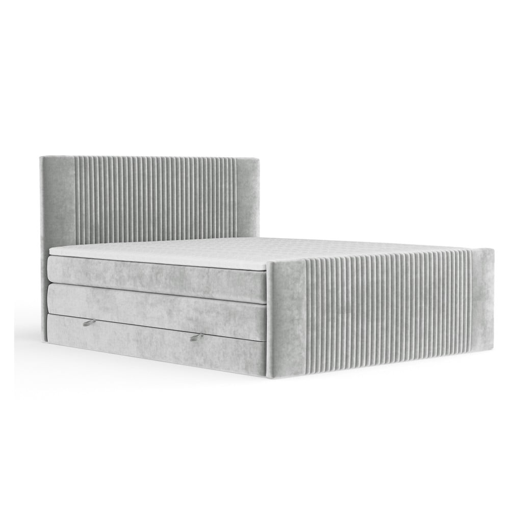 Világosszürke ágyneműtartós boxspring ágy 140x200 cm Bergamo – Maison de Rêve