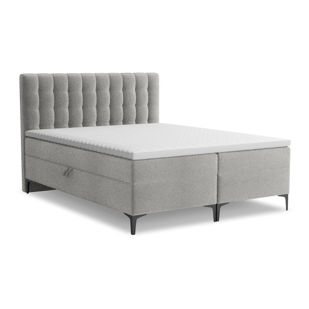 Világosszürke ágyneműtartós boxspring ágy 180x200 cm Puhala – Makamii