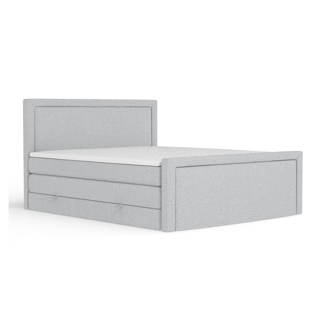 Világosszürke ágyneműtartós boxspring ágy 200x200 cm Lavenda – Maison de Rêve