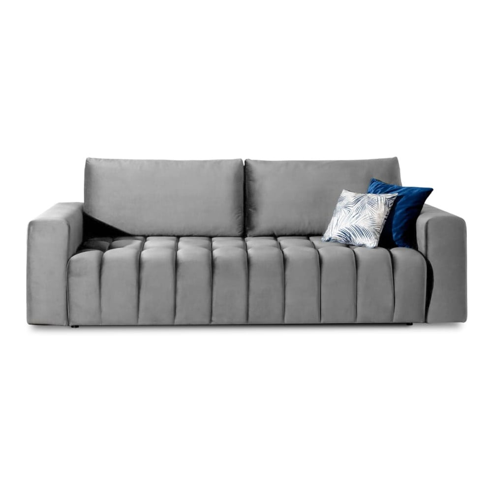 Világosszürke bársony kinyitható-tárolóhelyes kanapé 247 cm Lazaro – ELTAP