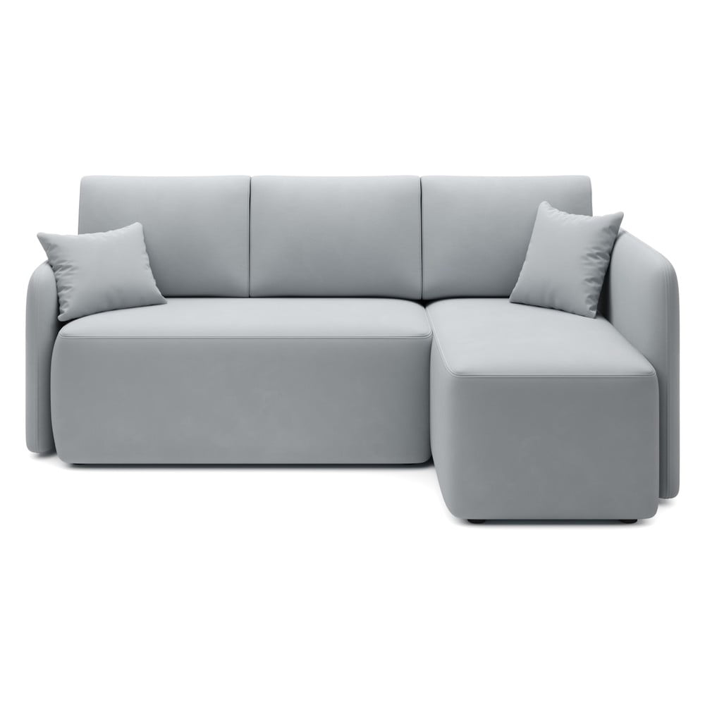 Világosszürke bársony kinyitható-tárolóhelyes sarokkanapé (jobb oldali-heverő résszel) Hadson – ELTAP