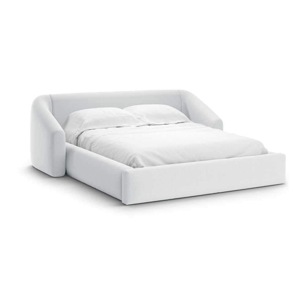 Világosszürke kárpitozott ágyneműtartós franciaágy ágyráccsal 180x200 cm Campi – Cosmopolitan Design