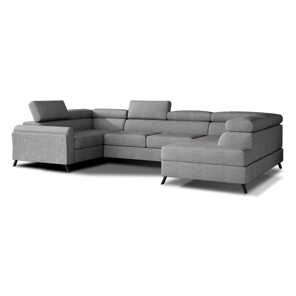 Világosszürke kinyitható-tárolóhelyes sarokkanapé (jobb oldali-U alakú) Escada – ELTAP