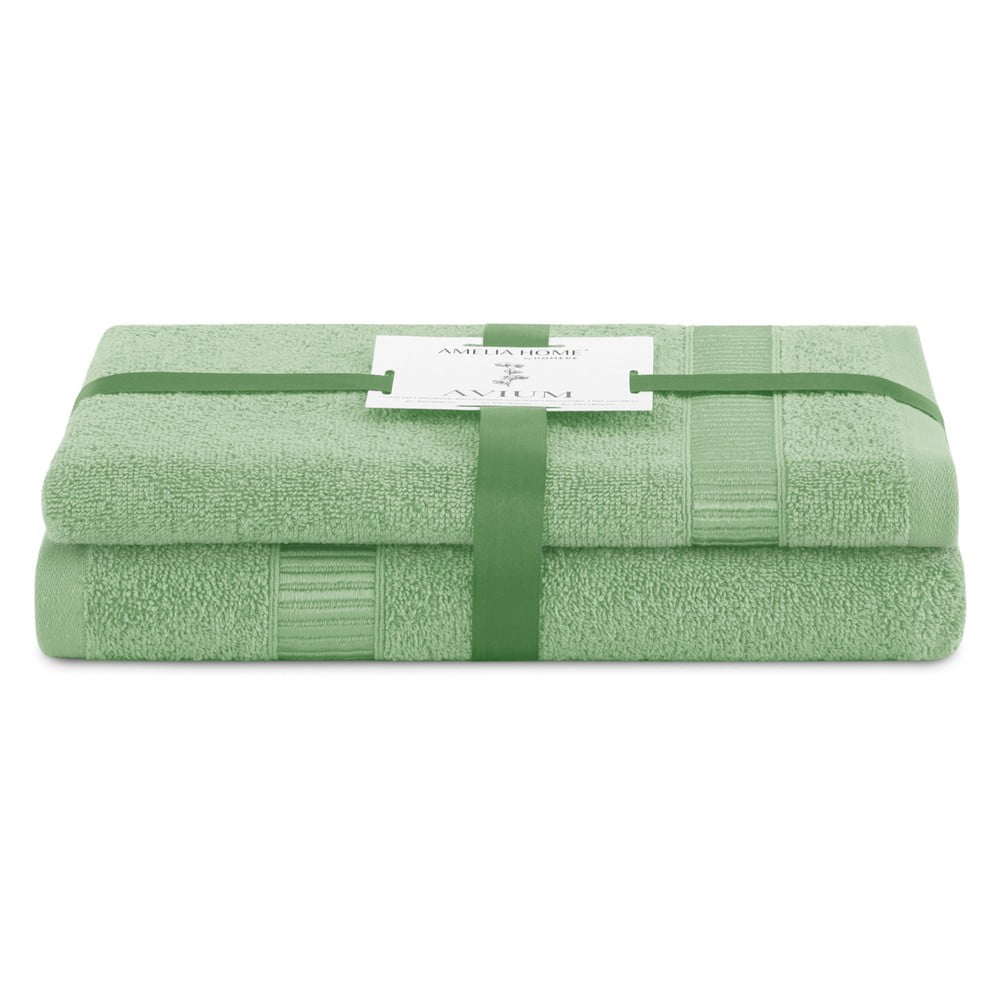Világoszöld frottír pamut törölköző és fürdőlepedő készlet 2 db-os Avium – Restilo