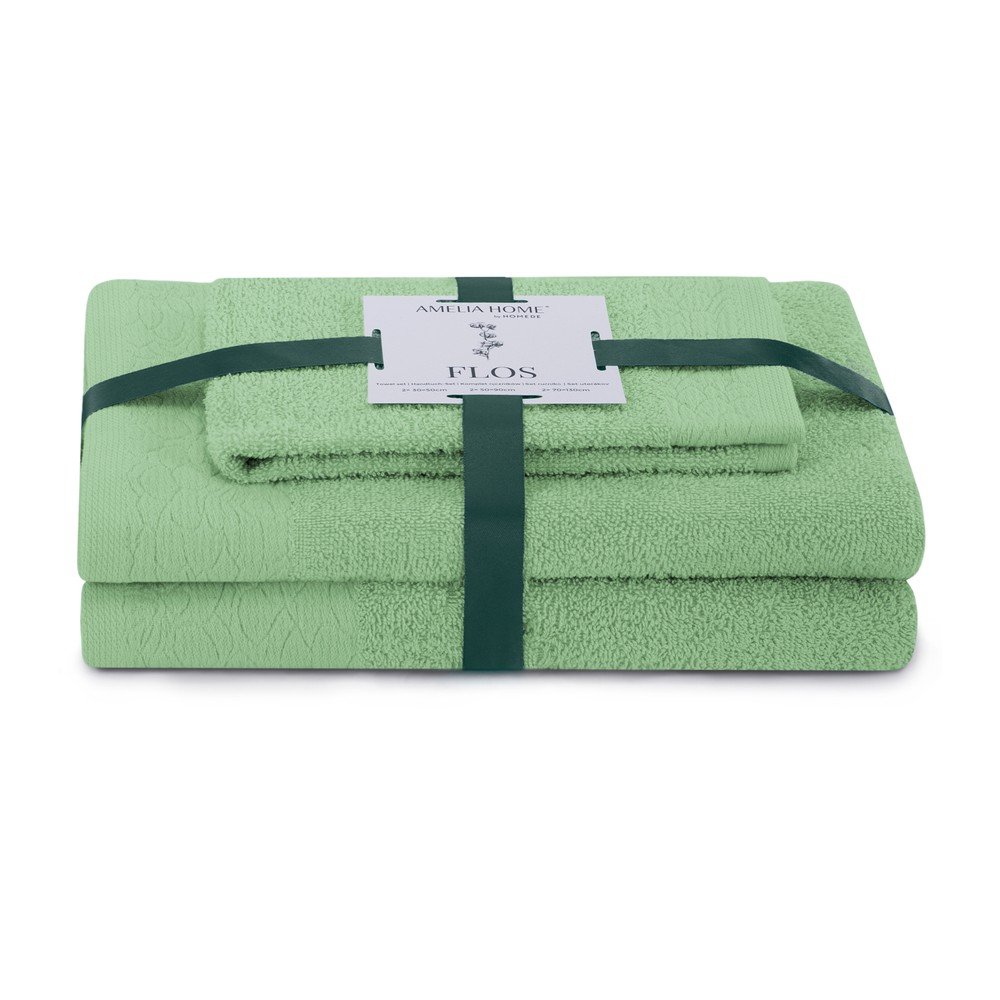 Világoszöld frottír pamut törölköző és fürdőlepedő készlet 3 db-os Flos – Restilo