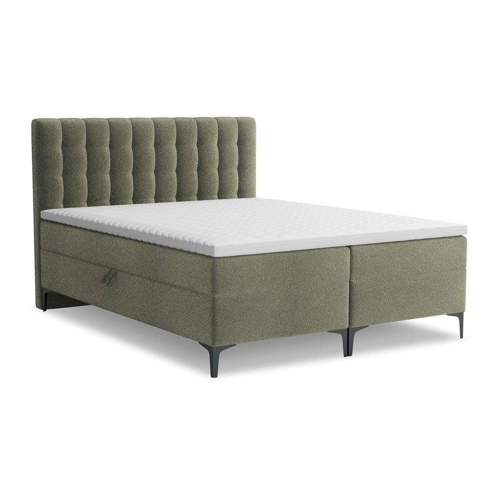 Zöld ágyneműtartós boxspring ágy 160x200 cm Puhala – Makamii