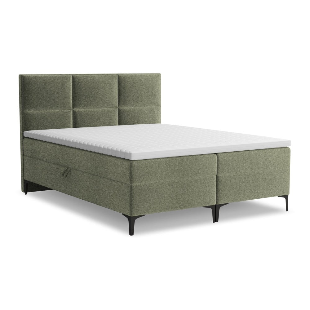 Zöld ágyneműtartós boxspring ágy 180x200 cm Pakalana – Makamii
