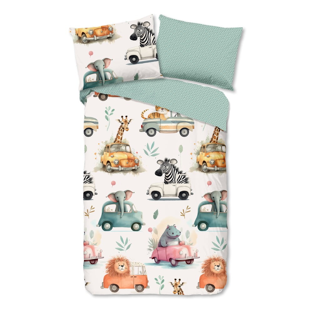 Zöld-bézs egyszemélyes pamut gyerek ágyneműhuzat 140x200 cm Gogo – Good Morning