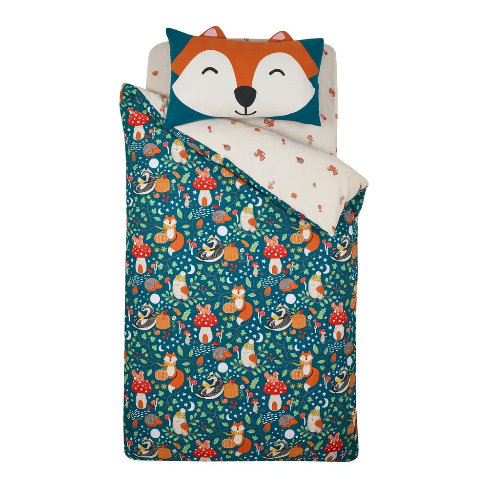 Zöld-bézs kétszemélyes gyerek ágyneműhuzat 200x200 cm Fox and Woodland Friends – Catherine Lansfield