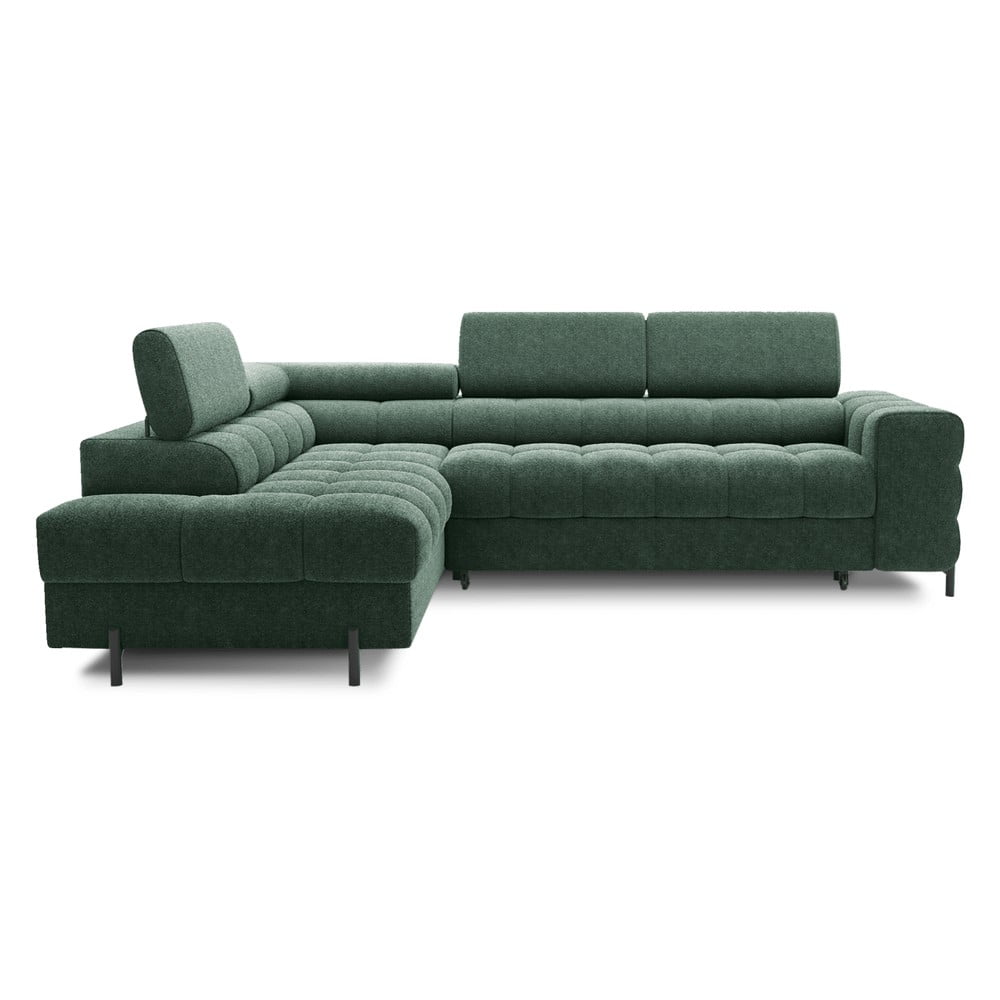 Zöld buklé kinyitható-tárolóhelyes sarokkanapé (bal oldali-L alakú) Ferucce – ELTAP