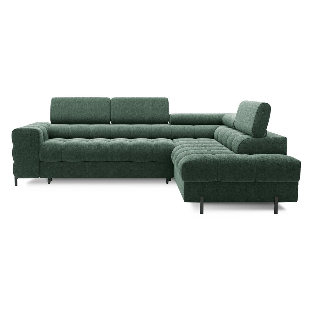 Zöld buklé kinyitható-tárolóhelyes sarokkanapé (jobb oldali-L alakú) Ferucce – ELTAP