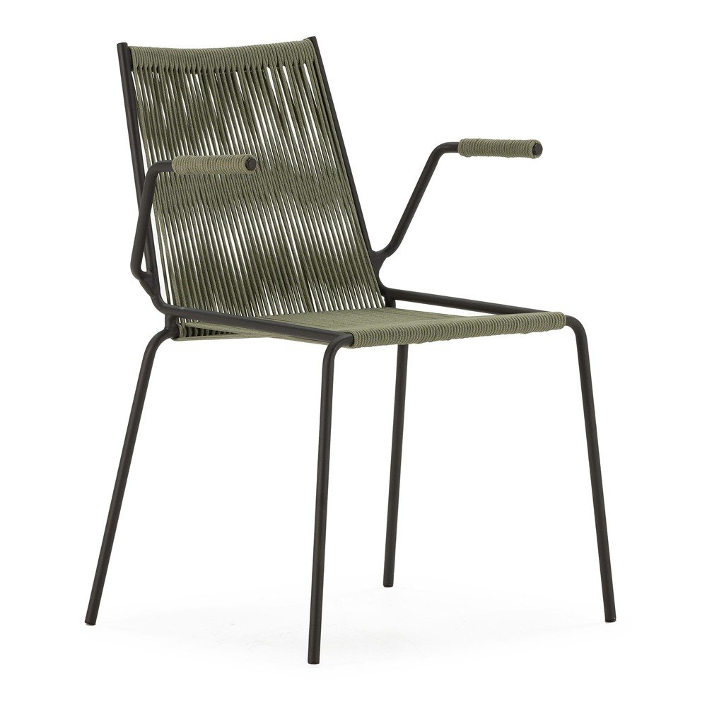 Zöld fém karfás-rakásolható étkezőszék szett 2 db-os Emily – Marckeric