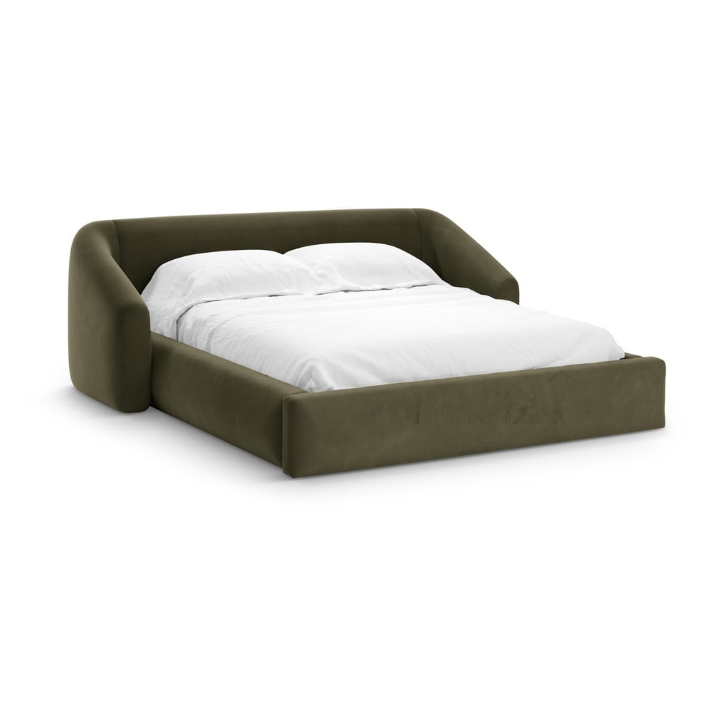 Zöld kárpitozott ágyneműtartós franciaágy ágyráccsal 180x200 cm Campi – Cosmopolitan Design