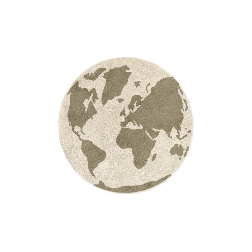 Zöld-krémszínű mosható-kézi szövésű pamut gyerek szőnyeg ø120 cm World Map – Lorena Canals