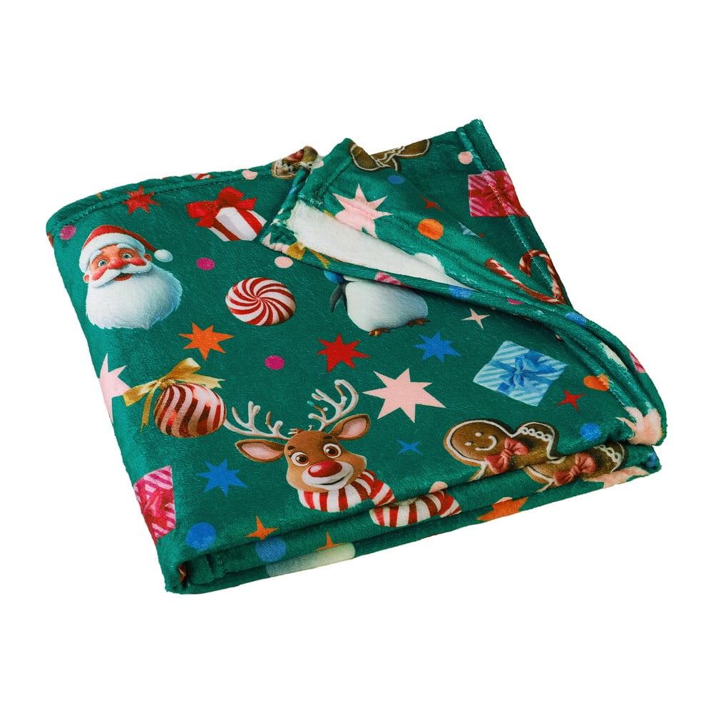 Zöld mikroplüss takaró karácsonyi mintával 130x170 cm Christmas Icons – Catherine Lansfield