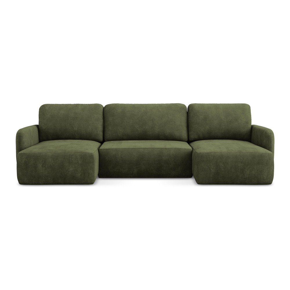 Zöld zsenília kinyitható-tárolóhelyes  sarokkanapé (U alakú) Lilo – Makamii