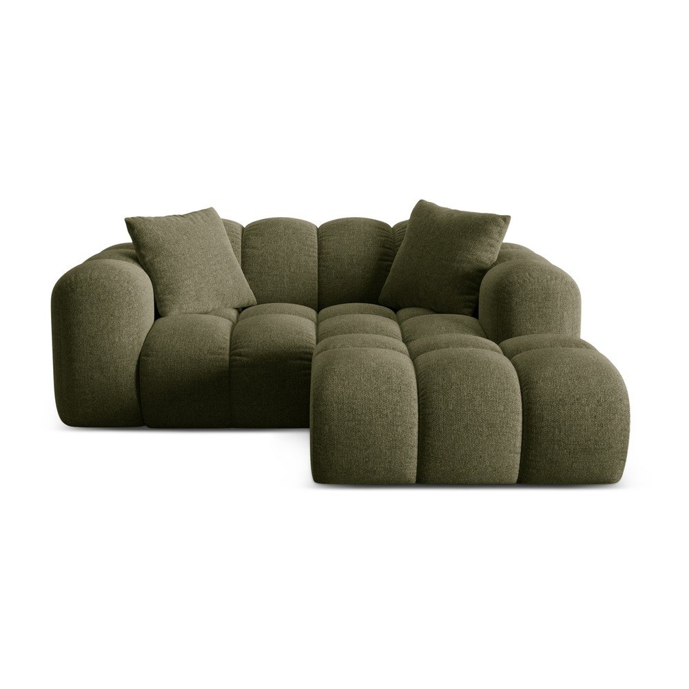 Zöld zsenília sarokkanapé (jobb oldali-heverő résszel) Treno – Cosmopolitan Design