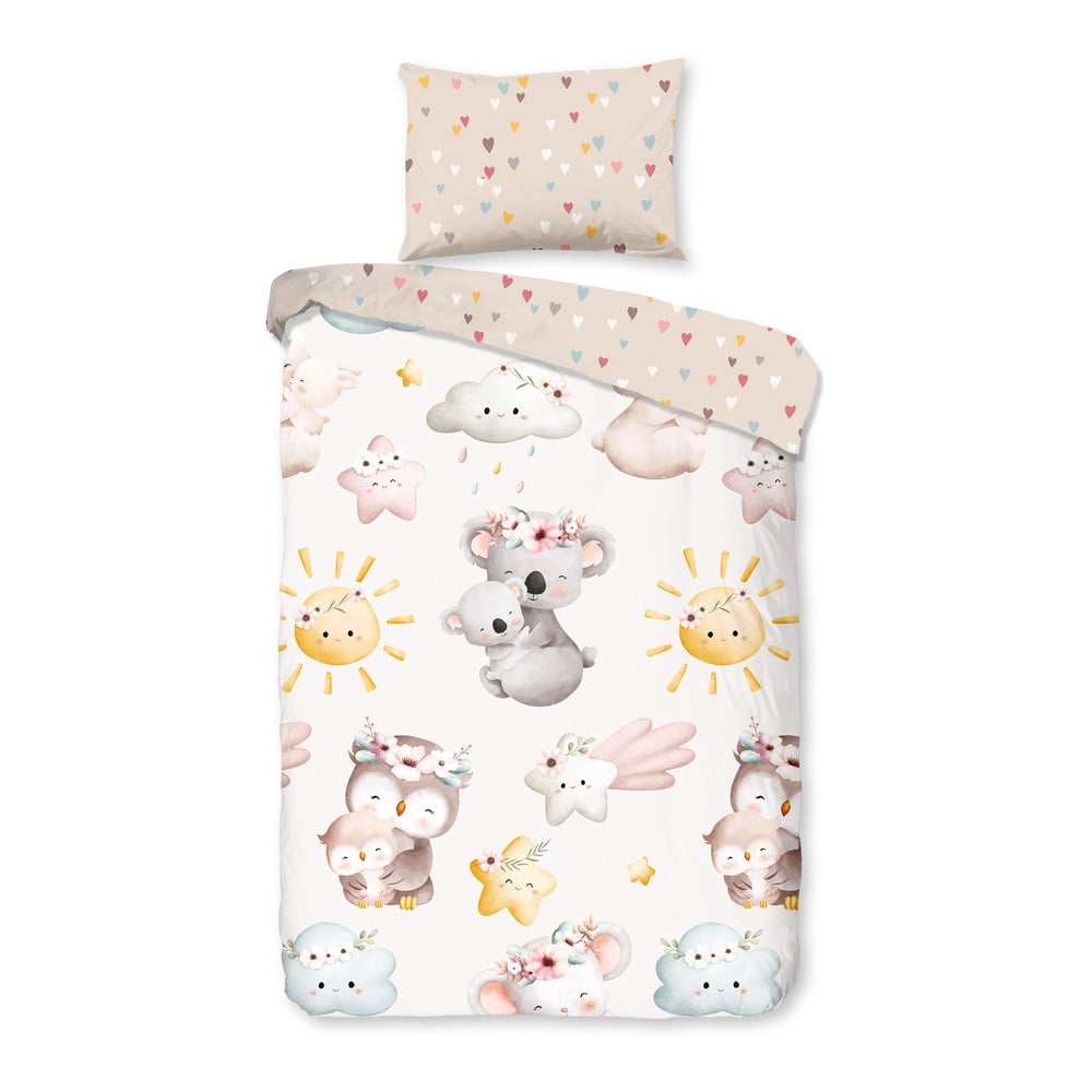 Barna-bézs pamut gyerek ágyneműhuzat babaágyhoz 100x135 cm Hugs – Good Morning