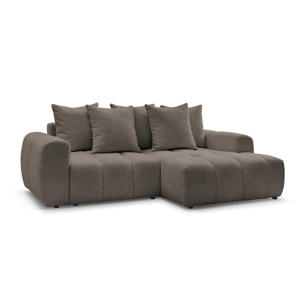 Barna buklé kinyitható-tárolóhelyes sarokkanapé (jobb oldali-heverő résszel) Roxelane – Bobochic Paris