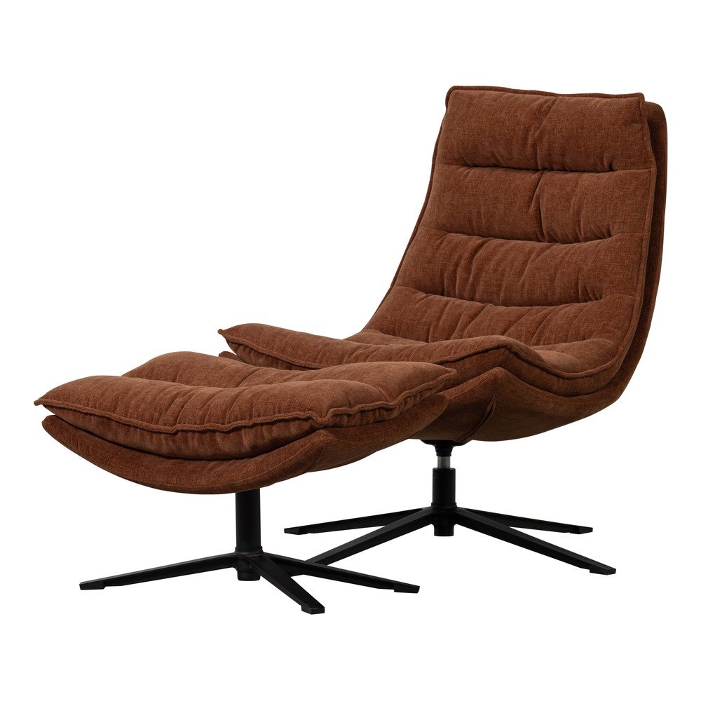 Barna forgó zsenília fotel lábtartóval Kube – WOOOD