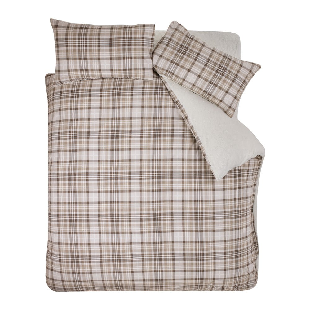 Barna kétszemélyes-hosszabbított sherpa ágyneműhuzat 230x220 cm Cosy Sherpa Check – Catherine Lansfield