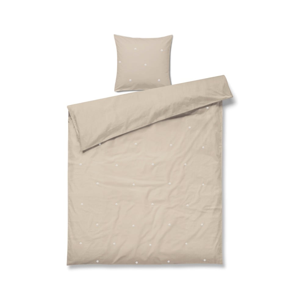 Bézs egyszemélyes pamut-perkál ágyneműhuzat 140x200 cm Daisy – JUNA