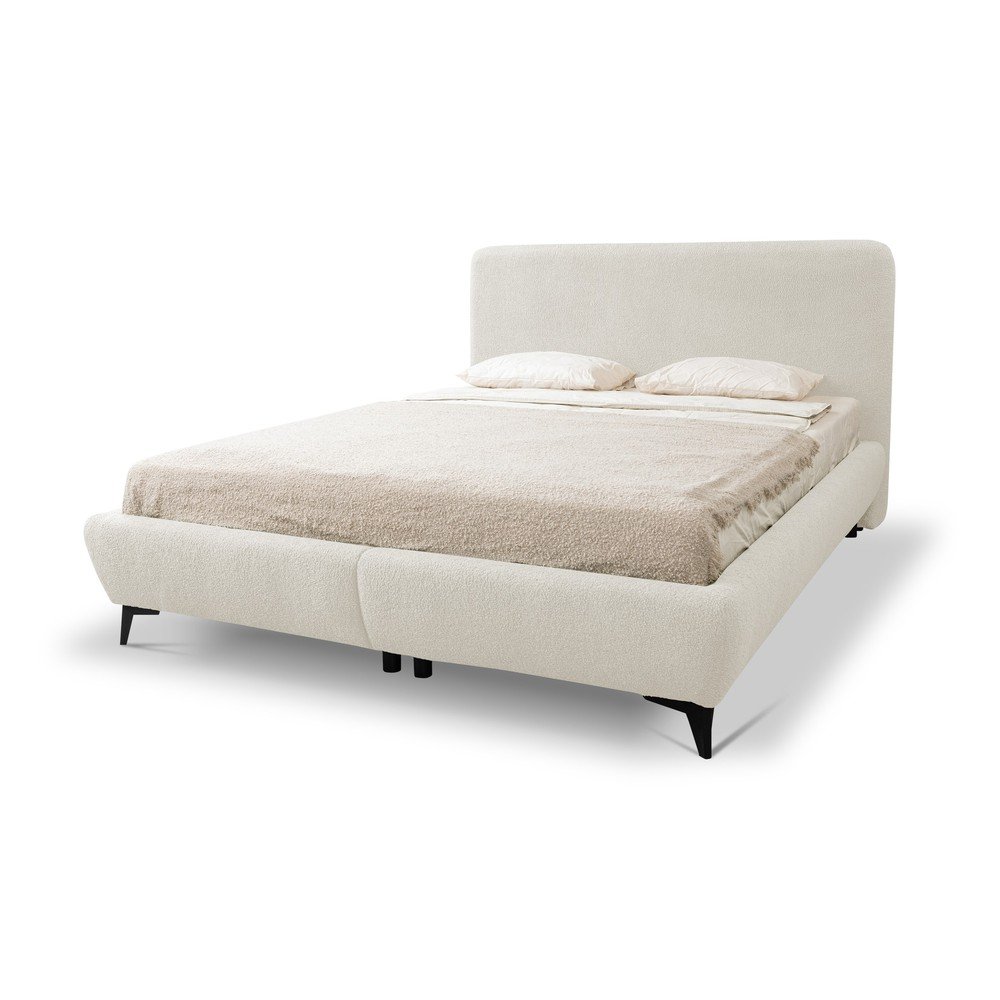 Bézs kárpitozott ágyneműtartós franciaágy ágyráccsal 140x200 cm Makapu – Makamii