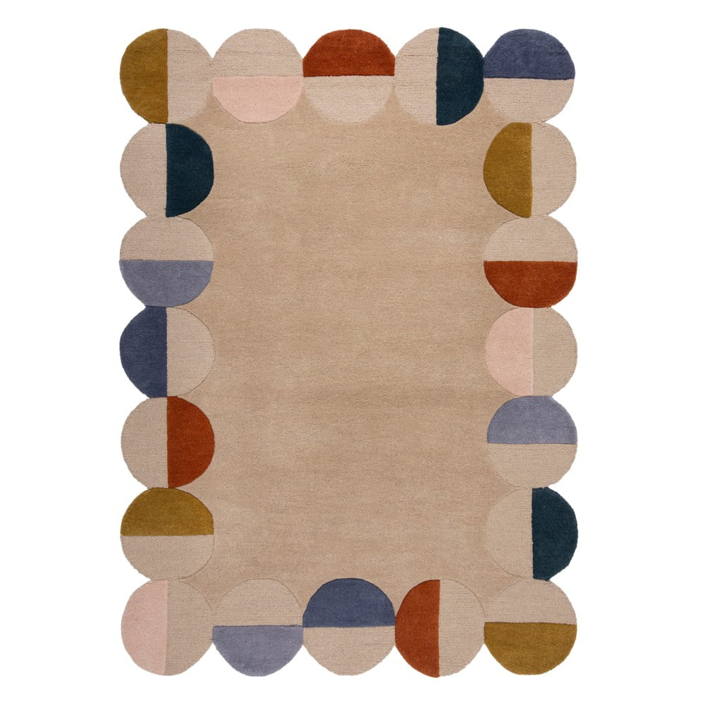 Bézs kézi szövésű gyapjú szőnyeg 160x230 cm Mia Scallop Frame – Flair Rugs